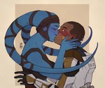 aayla_secura alien blue_body blue_skin clone_trooper clothing cobaltbeam commander_bly duo eyes_closed female hi_res human kissing male male/female mammal pseudo_hair star_wars tentacle_hair tentacles twi'lek uniform