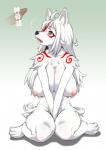 amaterasu_(okami) anthro anthrofied big_breasts breasts canid canine canis capcom clover_studio deity disembodied_penis duo erection female female_focus fur genitals huge_breasts j7w male male/female mammal nipples nude okami_(capcom) penis simple_background solo_focus text translation_request translucent translucent_penis white_body white_fur wolf