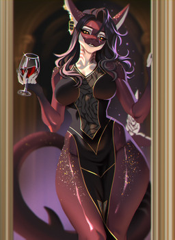 5_fingers alcohol anthro beverage biped breasts claws clenched_teeth clothed clothed_anthro clothed_female clothing container cup drinking_glass ear_piercing female finger_claws fingers front_view glass glass_container glass_cup hair holding_container holding_cup holding_drinking_glass holding_object holding_wine_glass inside looking_at_viewer navel piercing purple_body purple_hair purple_tail smile solo standing tail tapering_tail teeth wine wine_glass yellow_eyes girlwithdrill rose_(kamikazekit) fish marine shark 2025 digital_drawing_(artwork) digital_media_(artwork) hi_res