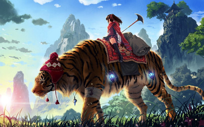 bandage blood bodily_fluids clothing detailed_background digitigrade duo female feral fur grass hat headgear headwear jewelry larger_feral nature necklace outside plant quadruped riding saddle scar size_difference sky smaller_human straddling sun tail weapon wounded kankurou arthropod felid human insect mammal pantherine tiger 16:10 hi_res wallpaper widescreen