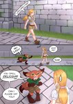 absurd_res anthro blizzard_entertainment bodily_fluids canid canine clothed clothing comic dialogue duo english_text female female/female female_pred female_prey fox hair hi_res human human_prey humanoid hunnter imminent_vore mammal ponytail sweat sweatdrop text vicky_the_vulpera vulpera warcraft