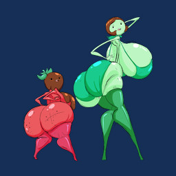 back_boob big_breasts big_butt black_eyes blush blush_lines bottomless bra breasts brown_hair butt candy chocolate clothed clothing dessert duo eyelashes female food freckled_breasts freckled_butt freckles fruit green_body green_hair hair huge_breasts huge_butt leaf leaf_hair legwear lollipop open_mouth panties pink_tongue plant plant_hair pseudo_hair rear_view red_body short_hair simple_background simple_face size_difference small_waist strawberry teeth teeth_showing thick_thighs thigh_highs tongue transparent_background underwear tasteofchoklit adventure_time cartoon_network chocoberry lollipop_girl food_creature humanoid living_candy 1:1 2018 absurd_res alpha_channel hi_res