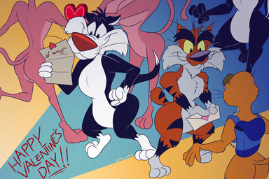 3_toes 4_fingers anthro arched_back arm_tuft backpack belly bent_leg bent_legs big_breasts big_butt big_tail biped black_body black_eyebrows black_eyes black_fur black_nose black_stripes blue_backpack breasts brown_eyes butt cheek_tuft chest_tuft chin_tuft claws curling_tail curvy_figure dipstick_tail envelope eyebrows eyewear faceless_anthro faceless_character faceless_female faceless_male facial_tuft feet female finger_claws fingers fluffy fluffy_chest fluffy_tail fur glasses gloves_(marking) group head_tuft heart_symbol high-angle_view holding_envelope holding_letter holding_object holidays humanoid_feet humanoid_hands humanoid_heel leg_markings letter male male/female male/male markings multicolored_body multicolored_fur natural nude on_one_leg orange_body orange_fur pink_body pink_fur plantigrade pose raised_heel raised_tail reading rear_view red_nose red_text romantic romantic_ambiance scut_tail short_tail shoulder_tuft skinny_anthro skinny_female skinny_male slightly_chubby slightly_chubby_anthro slightly_chubby_male slim slim_anthro slim_female slim_male small_tail socks_(marking) soles spine standing standing_on_toes striped_body striped_fur striped_markings striped_tail stripes tail tail_markings text thick_eyebrows thin_tail three-quarter_view tiptoes toes toony tuft two_tone_body two_tone_fur whisker_spots whiskers white_belly white_body white_feet white_finger_claws white_fur white_hands white_sclera white_tail_tip wide_hipped_anthro wide_hipped_female wide_hipped_male wide_hips yellow_body yellow_fur yellow_sclera gavanzude adventures_from_the_book_of_virtues looney_tunes pbs pink_panther_(series) the_pink_panther_in:_pink_at_first_sight valentine's_day warner_brothers aristotle_the_prairie_dog pepe_le_pew pink_panther pink_pantheress socrates_the_bobcat sylvester_(looney_tunes) bobcat domestic_cat felid feline felis ground_squirrel lynx mammal mephitid pantherine prairie_dog rodent sciurid skunk tuxedo_cat 2026 3:2 alternate_version_at_paywall colored crossover digital_drawing_(artwork) digital_media_(artwork) english_text flat_colors hi_res pinup signature