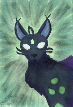 ambiguous_gender blue_body feral fin glowing glowing_markings green_markings lure_(anatomy) markings purple_markings quadruped tail whiskers white_eyes aevery gyrotech failbetter_games fallen_london k'aazast lampcat hi_res nonbinary_(lore)