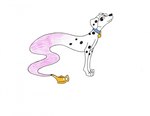 3_toes after_transformation black_spots collar feet female feral magic_lamp simple_background smile smiling_at_viewer solo spots toes white_background white_body kroxxy canid canine canis dalmatian domestic_dog genie mammal 2024 hi_res traditional_media_(artwork)