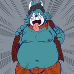 anthro belly big_belly black_nose blush bottomwear clothing humanoid_hands male moobs navel nipples overweight overweight_male pants solo tongue tongue_out topwear vest ryokun cattanooga_cats hanna-barbera groove_(cattanooga_cats) domestic_cat felid feline felis mammal 1:1 2022