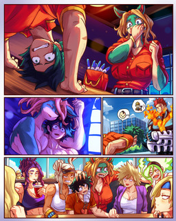 after_sex anthro big_breasts blonde_hair breasts clothing dark_body dark_skin eyes_closed female fire flaming_hair green_body green_hair green_skin group hair harem human_on_anthro interspecies male male/female mature_female muscular muscular_female muscular_humanoid pregnancy_test pseudo_hair purple_hair red_clothing red_shirt red_topwear scar shirt short_hair sitting topwear vlizz my_hero_academia wcdonald's ippan_josei izuku_midoriya kaina_tsutsumi mitsuki_bakugou moe_kamiji ochaco_uraraka rumi_usagiyama ryuko_tatsuma takeyama_yu todoroki_enji animal_humanoid human humanoid lagomorph lagomorph_humanoid leporid_humanoid mammal mammal_humanoid quirked_human_(my_hero_academia) rabbit_humanoid 4:5 absurd_res comic hi_res pictographics