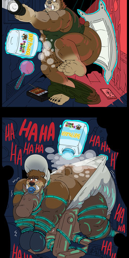 ageplay anthro baby_powder bdsm blush bodily_fluids bondage bondage_gear bondage_gloves bonnet bottomwear bottomwear_down bound butt cellphone clean_diaper clothed clothing crayon cross-eyed crying diaper electronics exposed_butt eyebrow_slit eyebrows flashlight handwear haunted_house haunted_objects haunting headgear headwear humiliation laughing_at male pacifier painting_(object) pants pants_down partially_clothed phone rattle restraints rocking_horse roleplay rope rope_bondage shirt smartphone solo submissive submissive_male tank_top tears text topless topwear toy underbite walkie-talkie wearing_diaper anothermeekone echo_(alphaborc) bear ghost mammal spirit 2024 absurd_res english_text hi_res