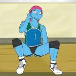 1:1 anthro anthrofied biped chompers_(fuze) clothing fuze generation_2_pokemon gym hi_res jockstrap male nintendo pokemon pokemon_(species) pokemorph pose reptile scalie shirt simple_background sitting solo sport tank_top topwear totodile underwear uniform volleyball window