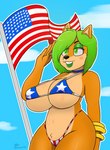 5_fingers american_flag american_flag_bikini anthro big_breasts bikini black_nose breasts clothed clothing cloud ear_piercing eyebrows eyelashes eyeshadow female fingers flag flag_(object) flag_bikini flag_clothing flag_print flag_swimwear flagpole gesture green_eyes green_eyeshadow green_hair green_lips hair huge_breasts lips makeup nipple_outline orange_body piercing print_bikini print_clothing print_swimwear salute solo swimwear thick_bottom_lip two-piece_swimsuit united_states_of_america berkthejerk activision crash_bandicoot_(series) crash_team_racing_(series) crash_team_racing_nitro-fueled ami_bandicoot bandicoot mammal marsupial hi_res