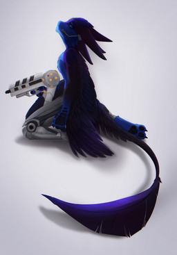 3_fingers 4_ears anthro blue_body claws countershade_face countershade_torso countershading cybernetic_leg cybernetic_limb detailed_feathers feathers feet finger_claws fingers ghost_in_the_shell_poster gun headset_microphone holding_gun holding_object holding_ranged_weapon holding_weapon kneeling long_tail looking_at_viewer male multi_ear nude pose ranged_weapon simple_background soles solo tail three-quarter_view toe_claws weapon winged_arms wings dusty_tbt ghost_in_the_shell benze avali 2025 absurd_res detailed digital_media_(artwork) full-length_portrait hi_res portrait signature