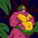 areola armor belly belt clothed clothing countershading fangs fondling forest headgear helmet jungle leaf male moobs navel overweight overweight_male pink_body pink_scales plant scales seductive skimpy slightly_chubby solo teeth topless tree alfa_quinto_(artist) donkey_kong_(series) nintendo klump kremling scalie 1:1