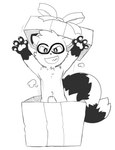 anthro blush box container fur genitals gift_box male penis smile solo young oob 8chan nate_(8chan) mammal procyonid raccoon hi_res monochrome