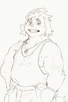 anthro biceps clothing looking_at_viewer male shirt slightly_chubby smile solo tank_top tattoo topwear heylaw21 lifewonders live_a_hero hisaki_(live_a_hero) canid canine canis domestic_dog mammal absurd_res hi_res line_art sketch