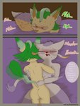 3:4 absurd_res anthro areola blush breasts canid canine comic dialogue digital_drawing_(artwork) digital_media_(artwork) duo eeveelution embrace eyes_closed female female_penetrated flamberry_(artist) from_front_position fur generation_4_pokemon generation_5_pokemon green_hair hair hi_res hug hugging_during_sex implied_fucking leafeon lyennan_venizee_flare_(flamberry) lying mae_lin_shun male male/female male_penetrating male_penetrating_female mammal mature_female medium_breasts mienshao missionary_position moan muscular muscular_male mustelid musteline nintendo nipples nude obscured_penetration obscured_sex on_back onomatopoeia open_mouth penetration pokemon pokemon_(species) purple_areola purple_nipples sex simple_background sound_effects tail tan_body tan_fur text vaginal vaginal_penetration