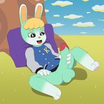 anthro balls bottomless clothed clothing erection genitals male masturbation outside penis solo kamikiller animal_crossing nintendo sasha_(animal_crossing) lagomorph leporid mammal rabbit 1:1 hi_res