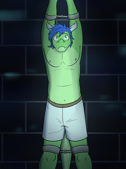 anthro arms_tied bound boxers_(clothing) boxers_only captured clothed clothing cuff_(restraint) legs_tied male navel nipples restraints shackled shackles solo tail topless underwear underwear_only fuze mythology snort_(fuze) dragon mythological_creature mythological_scalie scalie 3:4 hi_res