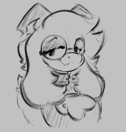 anthro arm_tuft big_ears big_glasses chest_tuft clothing eyeshadow eyewear femboy floppy_ears fluffy fluffy_chest glasses horn lop_ears makeup male mouth_closed round_glasses shoulder_tuft simple_background solo sweater topwear tuft turtleneck serven deltarune undertale_(series) ralsei bovid caprine darkner goat mammal bust_portrait low_res monochrome portrait sketch