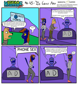 anthro cave dialogue duo female gun machine male path ranged_weapon rock sachet sign text weapon baristagamerproductions alfonso_(gem_hunters) phoebe_(gem_hunters) canid canine canis dingo felid feline mammal robot absurd_res comic english_text hi_res