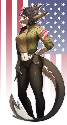 anthro black_hair breasts clock clothed clothing female fur grey_body grey_fur hair hand_on_hip hand_on_leg hand_on_thigh horn jacket navel non-mammal_breasts red_eyes solo standing tail topwear united_states_of_america watch white_body white_fur pgm300 mythology chabett dragon furred_dragon furred_scalie mythological_creature mythological_scalie reptile scalie wingless_dragon absurd_res digital_media_(artwork) hi_res shaded