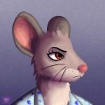 brown_eyes clothing female fur gradient_background grey_body grey_fur pink_nose shirt simple_background solo topwear whiskers marrieskunk bojack_horseman netflix mia_mckibben mammal mouse murid murine rodent 1:1 hi_res