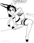 antelope anthro bed bovid bovine breasts clothing comic dialogue english_text female furniture hair hooves horn kudu lingerie looking_at_viewer mammal miss_thompson_(tegerio) monochrome navel pinup pose sketch solo spiral-horned_antelope talking_to_viewer tegerio text