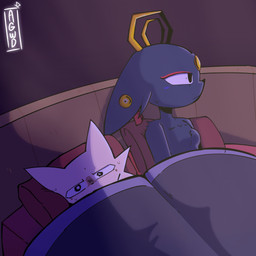 anthro bed black_eyes bodily_fluids breasts duo ear_piercing eyelashes featureless_breasts female floppy_ears forehead_gem fur furniture gem halo lop_ears makeup male male/female nude on_bed piercing pillow simple_background sweat aguywhodraw nine_sols red_candle_games goumang_(nine_sols) yi_(nine_sols) felid feline felis mammal solarian 1:1 digital_media_(artwork) hi_res