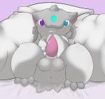 alternate_color anus balls bed erection furniture genitals heterochromia looking_at_viewer male nude penis pillow presenting sitting smile smirk solo tapering_penis ferret_cyan nintendo pokemon euclea generation_2_pokemon pokemon_(species) quilava hi_res