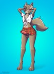 anthro balls bottomwear clothed clothing crossdressing femboy genitals inner_ear_fluff knot looking_at_viewer male penis_under_skirt pose simple_background skirt solo tuft pankanchan canid canine fox mammal absurd_res hi_res pinup