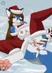 anal_beads anthro armwear blue_body blue_eyes blue_fur bodily_fluids breasts brown_eyes brown_hair candy candy_cane candy_cane_dildo christmas_clothing christmas_headwear claws clitoral clitoral_masturbation clitoris clitoris_piercing clothing dessert elbow_gloves female food food_fetish food_play fur genital_fluids genital_piercing genitals gloves hair handwear hat headgear headwear heterochromia holidays legwear looking_at_viewer lying masturbation multicolored_body multicolored_fur navel nipples on_back pawpads piercing santa_hat sex_toy smile solo spreading stockings two_tone_body two_tone_fur vaginal vaginal_fluids vaginal_masturbation white_body white_fur articfox christmas foxine canid canine fox mammal