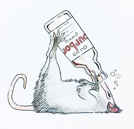 alcohol ambiguous_gender beverage blush bottle container drunk feral lying nude on_back side_view solo substance_intoxication tongue tongue_out keymonster american_opossum mammal marsupial virginia_opossum