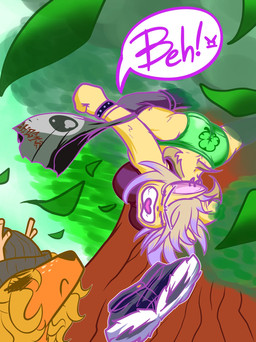 anthro antlers bottomwear breasts butt clothing clover_(plant) clover_leaf dialogue duo ear_piercing eyes_closed female hat headgear headwear horn leaf panties piercing plant shorts speech_bubble tail teeth tongue torn_clothing tree underwear upside_down wardrobe_malfunction wings weatherreport15 elaine_(blueregardtwo) tasha_(blueregardtwo) bat deer mammal hi_res