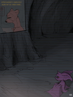 anthro bleak_ambiance clothed clothing comic_panel dialogue purple_body text wings yellow_text conditional_dnp dacad tyler_(dacad) zipper_(dacad) bat domestic_ferret mammal mustelid musteline true_musteline weasel comic english_text hi_res restricted_palette