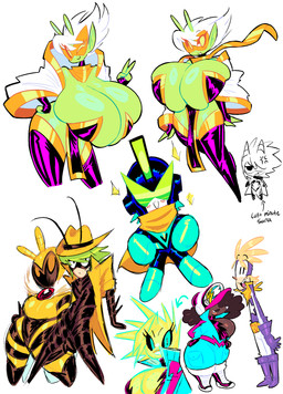 antennae_(anatomy) anthro armor armwear big_breasts blonde_hair blush breasts brown_body brown_hair brown_skin clothed clothing curvy_figure electronics eyewear female glasses green_body green_hair green_skin group hair hat headgear headphones headwear helmet horn huge_breasts humanoid_pointy_ears leaning leaning_forward looking_at_viewer mask not_furry one_eye_closed pointy_ears skimpy teeth thick_thighs tongue voluptuous white_hair wide_hips theguywhodrawsalot sara_(theguywhodrawsalot) valerie_(theguywhodrawsalot) alien alien_humanoid human humanoid mammal absurd_res hi_res
