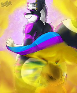 anthro black_body black_fur butt duo fart fart_fetish farting_on_another flag flag_(object) fur holding_flag holding_object lgbt_pride looking_at_viewer looking_back looking_back_at_viewer male pride_colors purple_background rainbow_flag rainbow_pride_colors rainbow_symbol simple_background six-stripe_rainbow_pride_colors solo_focus towel towel_only vincian_pride_colors white_body white_fur soomir mammal mephitid skunk hi_res