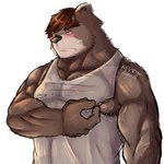 abs anthro arm_tuft barazoku biceps black_nose blush brown_body brown_eyebrows brown_fur brown_hair cheek_tuft clothing embarrassed eyebrows facial_tuft fur fur_tuft hair half-closed_eyes kemono male muscular muscular_anthro muscular_male narrowed_eyes nervous nipple_outline nipple_slip nipple_zipper nipples pecs pink_nipples shirt snout solo tank_top top_tank_meme topwear translucent translucent_clothing triceps tuft tufted_ears two_nipple_zippers yellow_eyes zipper kevinskylet111999 kevsky_draws meme_clothing bear brown_bear grizzly_bear mammal ursine 1:1 hi_res meme