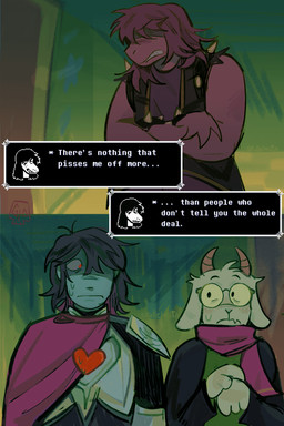 :| anthro armband armor blue_body blue_hair blue_skin bodily_fluids clothed clothing crossed_arms dialogue eyewear fur glasses group hair hair_over_eyes horn looking_at_another nervous purple_body purple_hair purple_skin red_eyes scarf spiked_armband spiked_clothing spikes sweat sweatdrop text text_box white_body white_fur skullebesta deltarune undertale_(series) kris_(deltarune) ralsei susie_(deltarune) bovid caprine darkner goat human lightner mammal scalie soul_(undertale) 2025 2_frame_animation animated english_text short_playtime signature