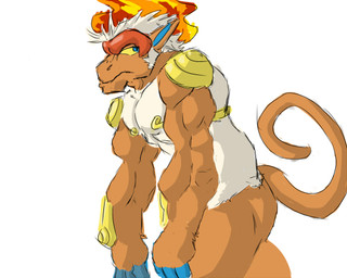 anthro armor athletic biceps big_muscles blue_eyes blue_markings cheek_tuft facial_tuft fire frown fur hair long_tail looking_away male markings mostly_nude multicolored_body multicolored_fur muscular muscular_anthro muscular_male no_pupils orange_body orange_fur pecs quads side_view simple_background snout solo standing tail tuft two_tone_body two_tone_fur unconvincing_armor white_background white_body white_fur white_hair yellow_sclera signirsol nintendo pokemon generation_4_pokemon haplorhine infernape mammal monkey pokemon_(species) primate 2013 5:4 colored digital_media_(artwork) low_res shaded