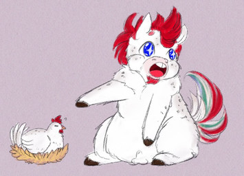 animal_genitalia balls blue_eyes brown_hooves buckteeth duo excited eyebrows eyes_closed facial_hair feathers feral fur genitals gesture goatee hair hand_gesture hooves male male_feral multicolored_tail nest open_mouth pointing pointing_at_another purple_background red_eyebrows red_facial_hair red_goatee red_hair sheath simple_background sitting sparkles sparkling_eyes tail teeth white_body white_feathers white_fur young young_feral young_male lemoncurds fluffy_pony avian bird chicken fluffy_pony_(species) galliform mammal phasianid 2026 digital_media_(artwork)
