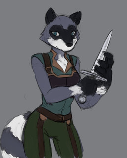 anthro armor clothed clothing dagger female fur holding_object holding_weapon melee_weapon simple_background solo weapon white_body white_fur sealer4258 earth_eternal almond_pecanpaws mammal procyonid raccoon digital_media_(artwork) hi_res