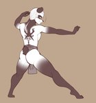 anthro bottomwear butt clothing eyebrows feet fur hair loincloth male pose rear_view solo scorpdk bear giant_panda mammal 2024 full-length_portrait hi_res portrait