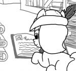 book clothing earth_pony emerald_jewel_(colt_quest) equid equine fan_character feathers feral ficficponyfic hasbro hat headgear headwear horse male mammal monochrome my_little_pony pony simple_background solo young young_feral young_male