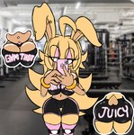 Rating: q
ID: 5411036
Date: 2025-03-04 02:50:10 -0500
Status: active
Score: 7
athletic_wear bimbo_(fashion) blonde_hair camel_toe electronics fan_character female fur gym hair lagomorph leporid low_res mammal phone rabbit sega selfie shea715 solo sonic_the_hedgehog_(series) sunny_the_rabbit_(shea715) yellow_body yellow_fur post #5411036