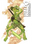 anthro baseball_bat bat_(object) bottomwear clothing explosives gas_mask grenade gun hat headgear headwear looking_at_viewer male mask ranged_weapon red_eyes shorts shotgun solo tail weapon bokuman dungeons_and_dragons hasbro wizards_of_the_coast kobold reptile scalie