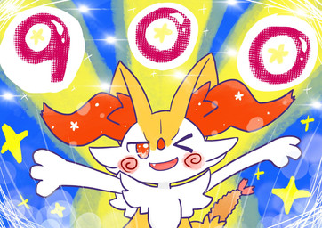 ambiguous_anthro ambiguous_gender anthro arms_out biped blush blush_stickers cute_fangs fangs food front_view looking_at_viewer number object_in_tail one_eye_closed open_mouth open_smile shrimp_(food) simple_background smile solo sparkles spiral spiral_blush tail teeth wink winking_at_viewer annyui0611 nintendo pokemon braixen canid generation_6_pokemon mammal pokemon_(species) 2024 bust_portrait digital_drawing_(artwork) digital_media_(artwork) hi_res japanese_description milestone_celebration portrait translated_description