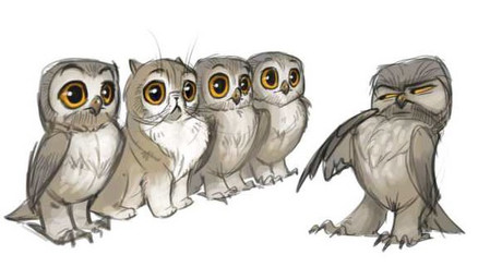ambiguous_gender blank_expression feral group looking_aside looking_at_another simple_background suspicious white_background yellow_eyes avian bird domestic_cat felid feline felis mammal owl