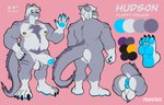 4_toes 5_fingers anthro anus arm_markings backsack ball_tuft balls barazoku barefoot belly black_claws black_toe_claws blue_anus blue_eyes blue_glans blue_soles body_hair chest_hair claws erection eyebrow_through_hair eyebrows feet fingers foreskin front_view fur genitals glans grey_balls grey_body grey_markings grey_nipples grey_penis hair humanoid_genitalia humanoid_penis leg_markings male markings navel nipple_piercing nipples nude nude_anthro nude_male partially_retracted_foreskin pecs penis perineum piercing plantigrade pubes puffy_anus rear_view shoulder_markings slightly_chubby slightly_chubby_anthro slightly_chubby_male soles solo stated_height tail tail_tuft text thigh_markings toes translucent translucent_hair tuft vein veiny_penis white_hair trick_rex european_mythology mythology hudson_(huddsies) dragon furred_dragon furred_scalie mythological_creature mythological_scalie scalie western_dragon wingless_dragon 2025 absurd_res artist_name character_name colored digital_drawing_(artwork) digital_media_(artwork) english_text hi_res model_sheet signature