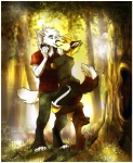 2012 anthro canid canine detailed_background digital_media_(artwork) duo eyes_closed female forest fox fur kissing male male/female mammal nature outside plant silverdeni tree white_body white_fur wood
