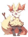 3:4 absurd_res ambiguous_gender anthro braixen fluffy fluffy_tail fur generation_6_pokemon hi_res nintendo nyaswitchnya open_mouth pokemon pokemon_(species) red_eyes simple_background solo stick_in_tail tail yellow_body yellow_fur