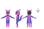 anthro biped blue_body male multiple_drawings pink_body simple_background solo tail tail_scales text visor white_background young m3g4 fylvex_(m3g4) synth_(vader-san) 2022 3:2 absurd_res colored digital_media_(artwork) english_text hi_res model_sheet sketch unfinished